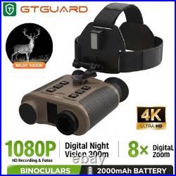 4K Head Mounted 8X Digital Zoom IR Rechargeable Night Vision Goggles for Hunting