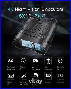 4K Night Vision Goggles, 1148FT Night Vision Binoculars with 3.2'' HD Screen, 8X