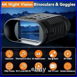 4K Night Vision Goggles, 8X Zoom, Clear in Dark, 32GB Card, Capture Photos/Video