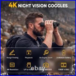 4K Night Vision Goggles Head Mounted 984FT Rechargeable IR Digital Binoculars US