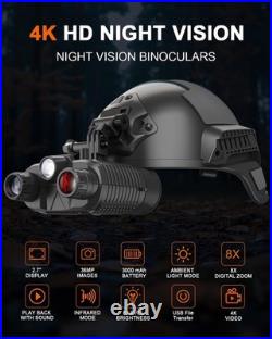 4K Night Vision Goggles Head Mounted Binoculars 8X Zoom, 1312ft Range, Saves