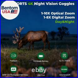 4K Night Vision Goggles up to 80X Total Magnification, 10X Optical + 8X Digita