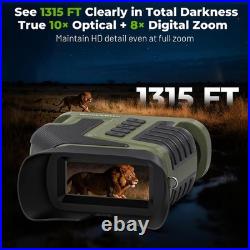 4K Night Vision Goggles, up to 80X Total Magnification, 64GB TF Card, 1315FT