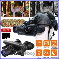 8X Zoom Binocular 4K Night Vision Scope 32GB Infrared 850nm Head Mounted Goggles