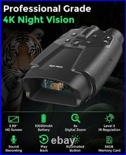 All-In-One 4K Night Vision Binoculars 64GB Storage, Water Resistant & Portable