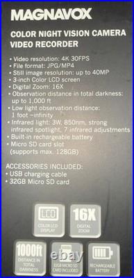 Magnavox Color Night Vision Infrared Camera Video Recorder Goggles Binoculars 4K