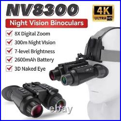 NV8300 Infrared Night Vision Binoculars 4K 3D Head Mounted Goggles 8X Zoom 300M