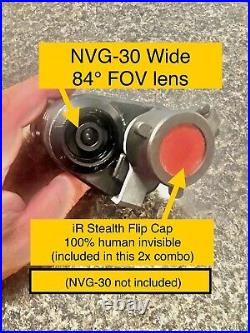 NVG-30 2xCOMBO Wide 72° (vs oem 25°) FOV lens + 100% invisible iR flip cap