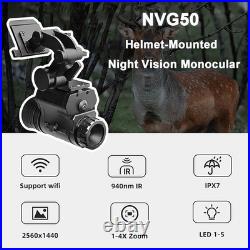 NVG50 2k helmet digital night vision 45°goggles scope WIFI 940nm IR monocular