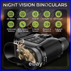 Night Vision Goggles 3'' HD Screen, 8X Zoom, 5000mAh Battery, 1968FT Range