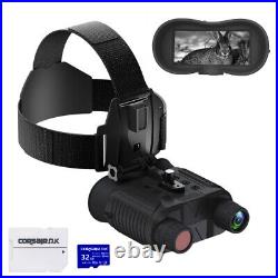 Night Vision Goggles Binoculars Digital IR Head Mounted Hunting Rechargeable+32G