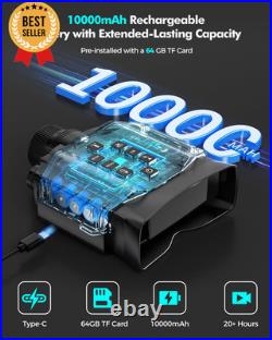 Night Vision Goggles for Adults 10000mAh Battery 64GB Card HD Screen for Hunting