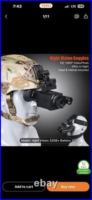 Night Vision Goggles with Helmet Mount and Vinyl Head Strap Included New In Box