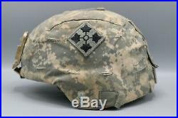 Original US Army 4th ID Advanced Combat Helmet with ACU Cover, NVG & TBI Sensor