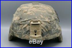 Original US Army 4th ID Advanced Combat Helmet with ACU Cover, NVG & TBI Sensor