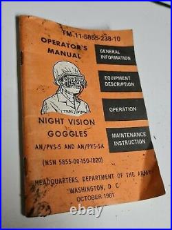 U. S. Military NIGHT VISION GOGGLES Mod. # AN/PVS-5A (1980) Near Mint Both Cases