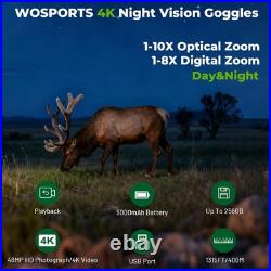 WOSPORTS 4K Night Vision Goggles up to 80X Magnification, 10X Optical + 8X Zoom