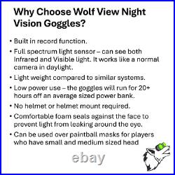Wolf View Night Vision Goggles IR Infrared NVG with Head Mounting Strap Record